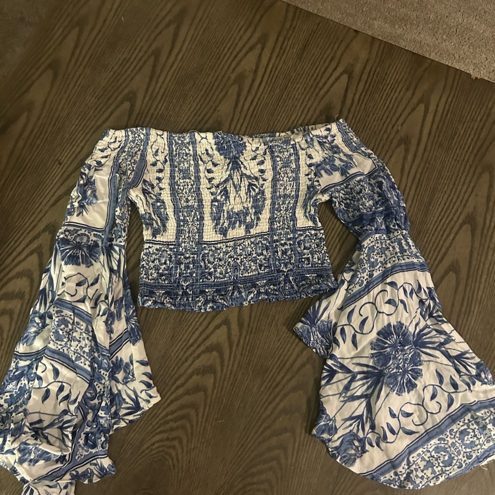 Indigo and White Bohemian Blouse